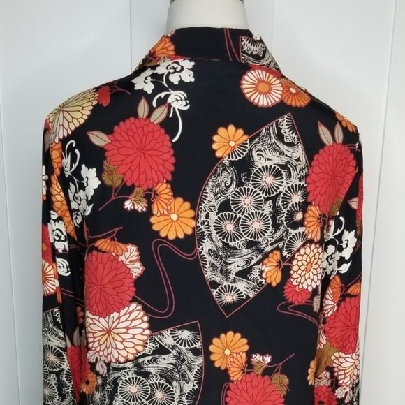 GRAFF Wear Women's Boho Cottagecore Black Floral Longsleeve Buttondown, Small - Picture 5 of 10